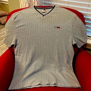 Tommy Jeans textured gray, XXL short sleeve v-neck shirt